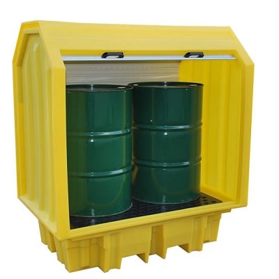 Covered Plastic Spill Pallet with Drums