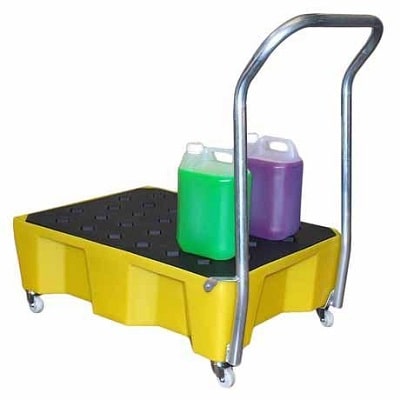 mobile trolley spill tray with two bottles